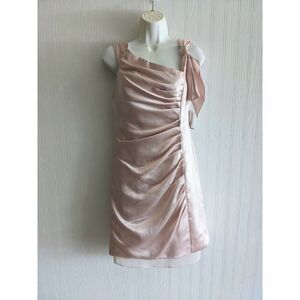 NWT White by Vera Wang Hammered Satin Side-Draped Bow Dress Size 6 Color Blush